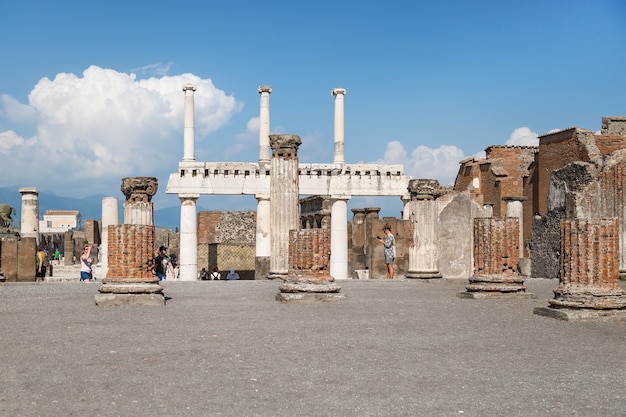 People at the archaeological site of Pompeii Province of Naples Campania Italy