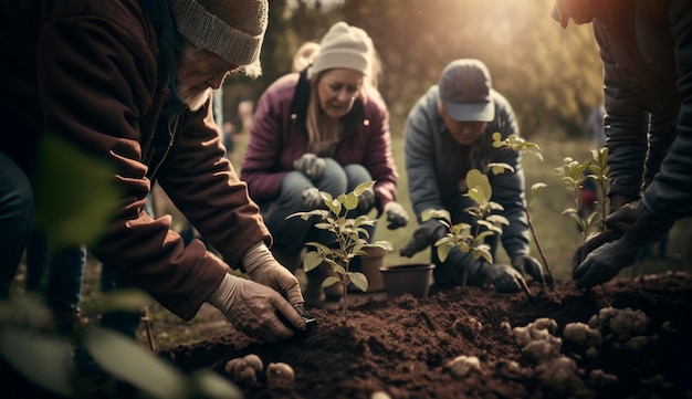 People are planting trees in the garden Generative Ai