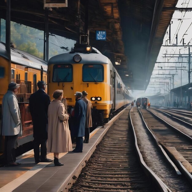 人々は線路を通過する列車を待っている