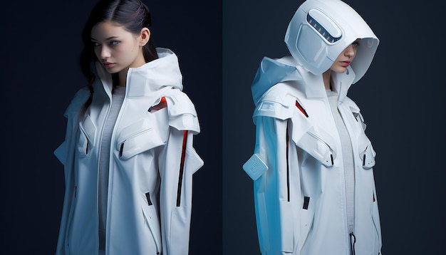 people are weating futuristic fashion clothes in the future