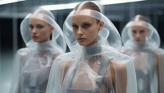 people are weating futuristic fashion clothes in the future