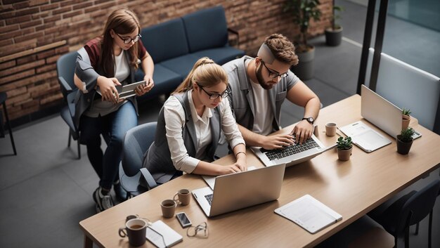 People are working in office with their colleagues