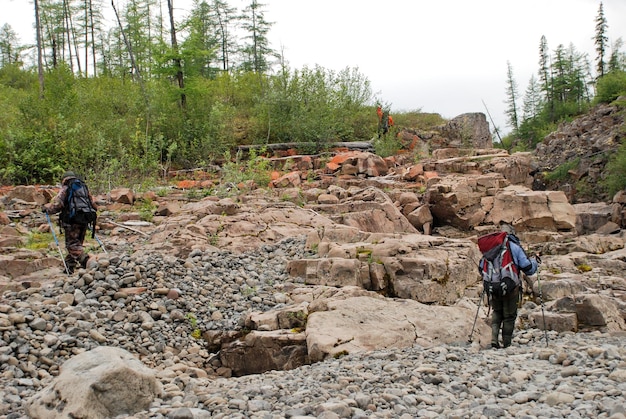 People do ascent into the mountains