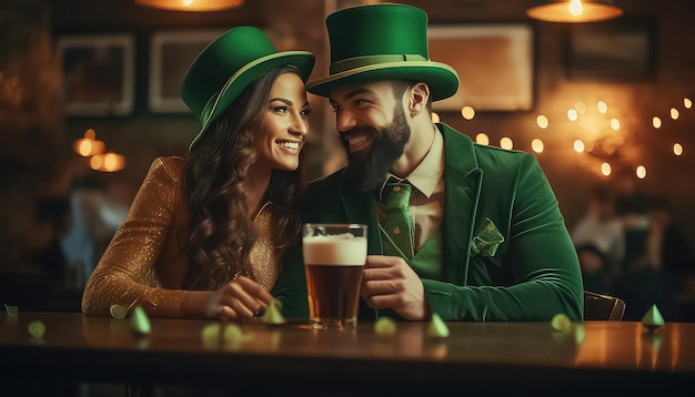 People in bar celebrating in the evening concept StPatrick 's Day