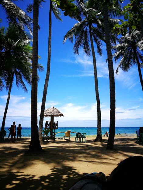 People at beach against sky