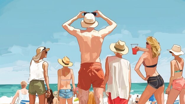 晴れた夏の日にビーチにいる人々