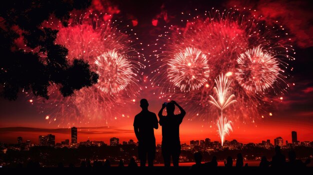 People capturing heart shaped fireworks during a July 4th celebration in Boston MA