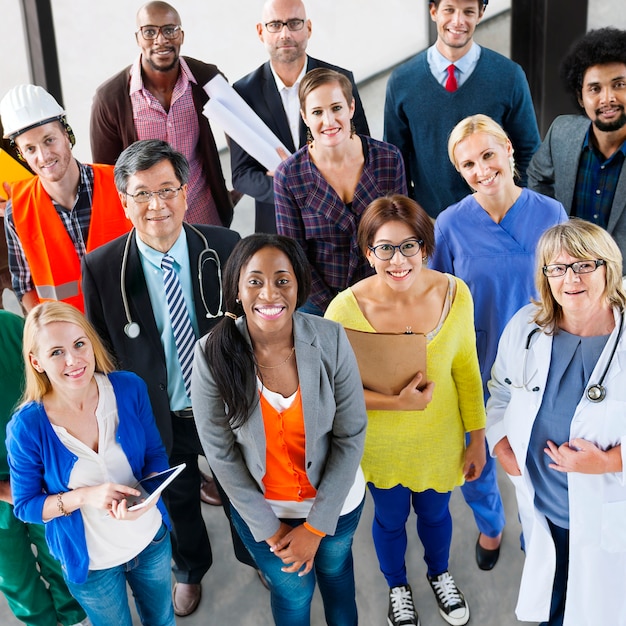 Foto concetto corporativo del gruppo di lavoro di occupazione di carriera della gente