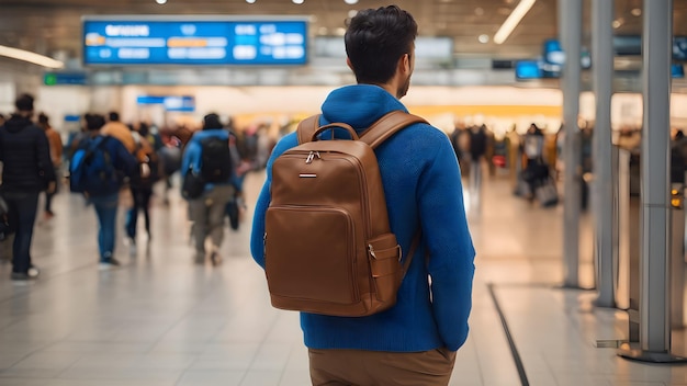 荷物やバックパックを運ぶ人々が空港で荷物をチェックするAI生成の画像