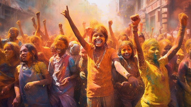 People celebrate Holi festival festival of colours Generative ai