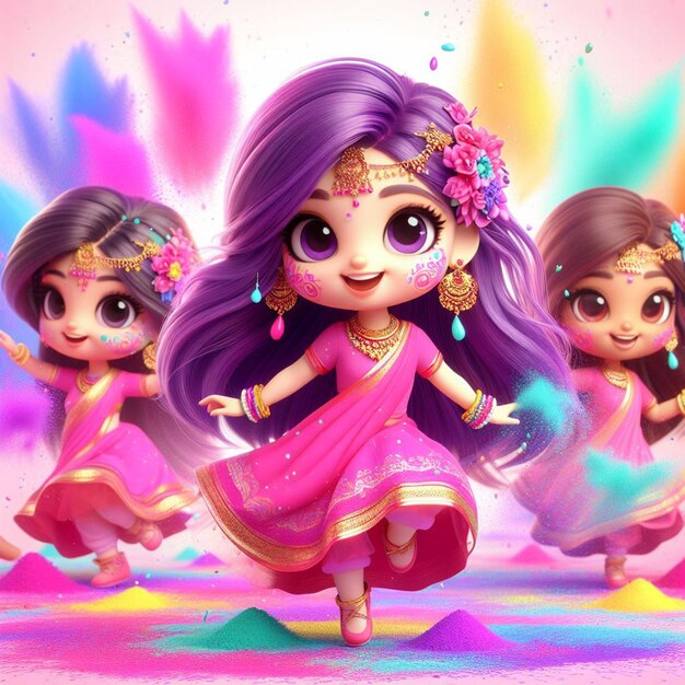 Foto la gente celebra la festa di holi felice illustrazione di holi