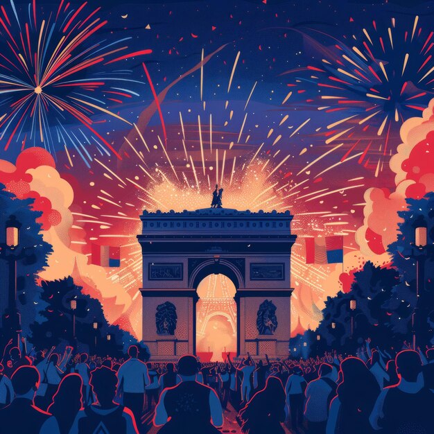 Photo people celebrating bastille day in paris france