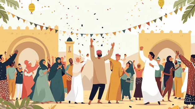 People Celebrating Eid alAdha Illustratio