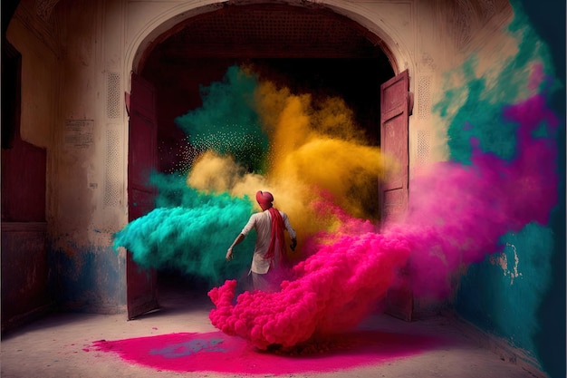 People celebrating the Holi festival of colors in Nepal or India