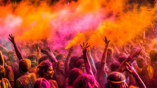 People celebrating holi at a festival