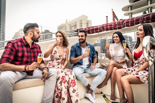 People celebrating on a yacht