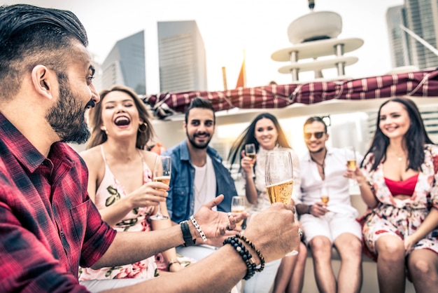 People celebrating on a yacht