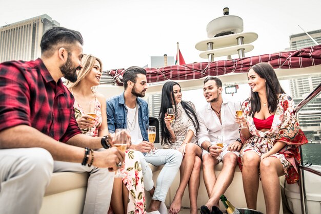 People celebrating on a yacht