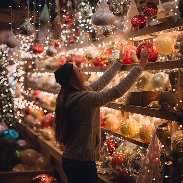 Photo people choose new year's decorations