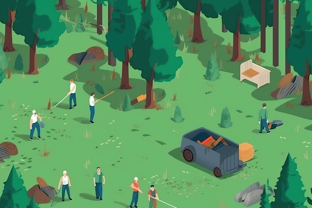 People clean up garbage in the forest The concept of ecology in forests generative ai