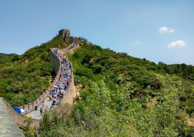 People climbing the great wall in china