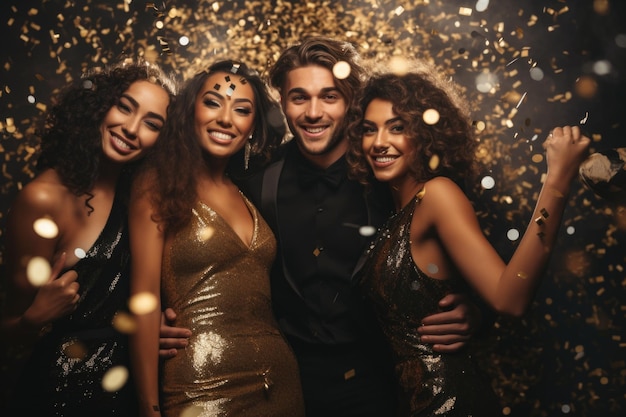People in clubbing party celebrating confetti falling