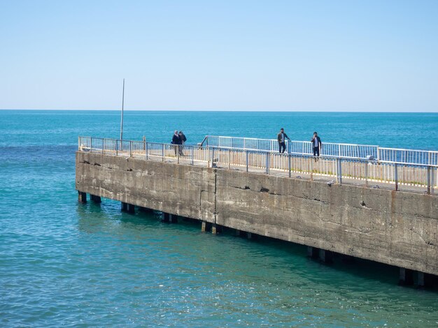 海岸の人々 海の桟橋 船を待っている 海の海岸 自然