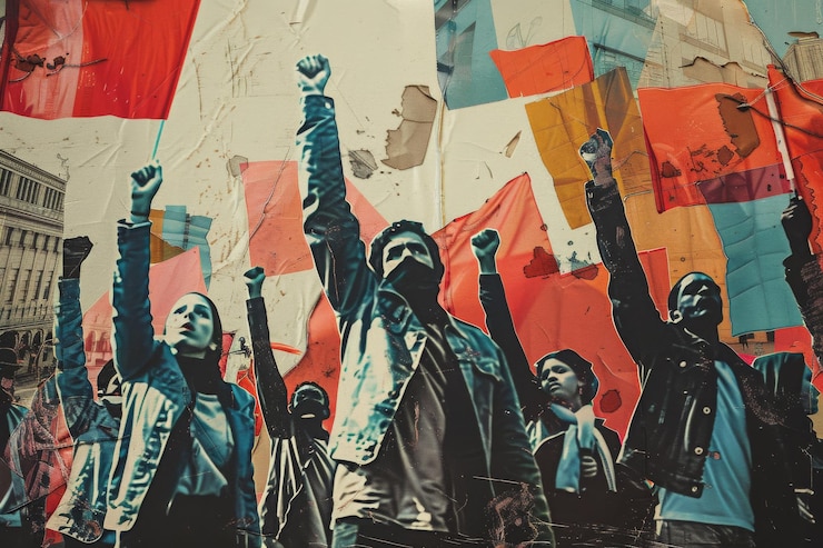 Photo コラージュ  人権 抗議  戦争 