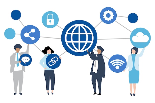 People communication png cartoon clipart connected networks illustration on transparent background