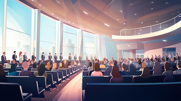 Photo people in the conference hall with chairs and tables