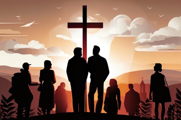 예수 그리스도의 십자가 앞에 있는 사람들