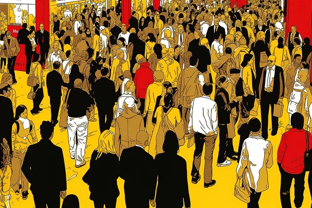 People crowd black Friday sale event in bright black yellow red color generative ai