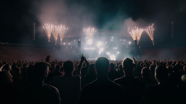 People crowd celebrating music festival concert in stadium Generative AI