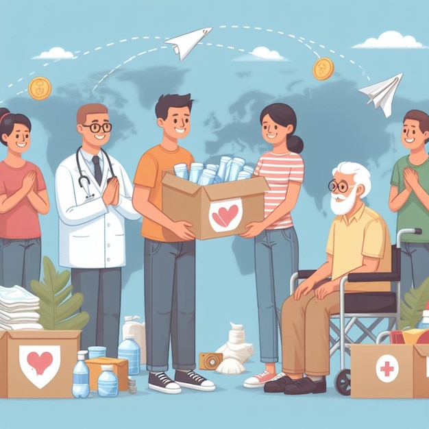 Photo people donating sanitary material world humanitarian day illustration