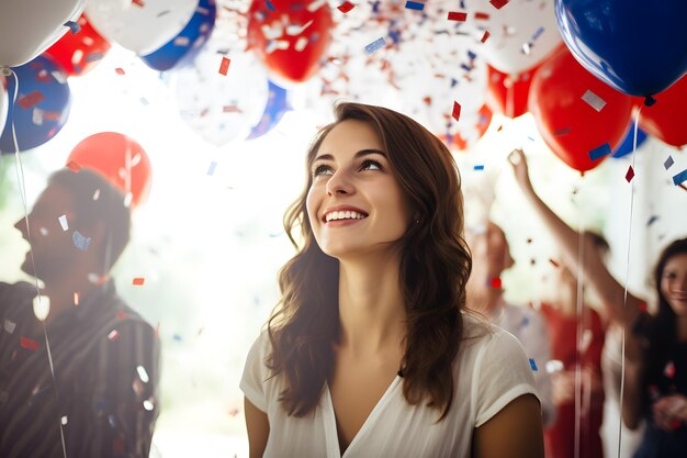 Foto persone vestite di rosso bianco e blu che celebrano il giorno dell'indipendenza