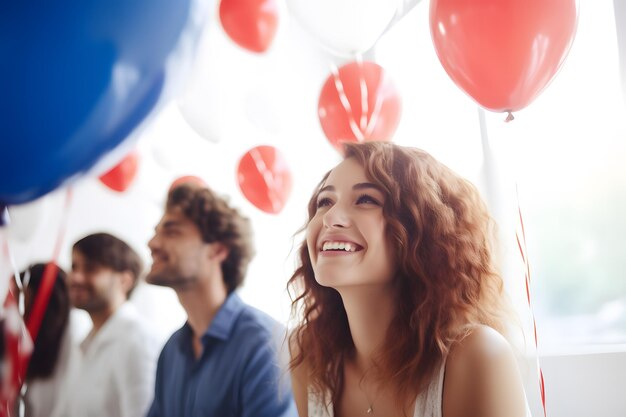 Foto persone vestite di rosso bianco e blu che celebrano il giorno dell'indipendenza