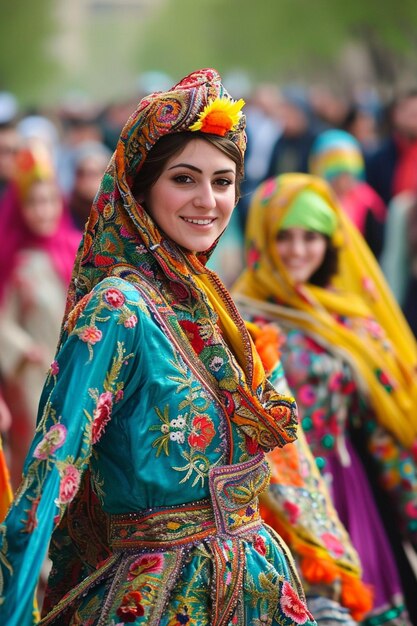 Foto persone vestite con i costumi tradizionali di nowruz