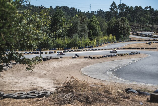 People driving a kart on the track