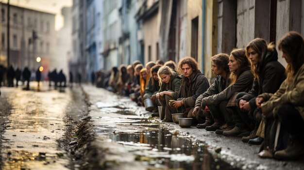 Premium AI Image | people eating food on a street