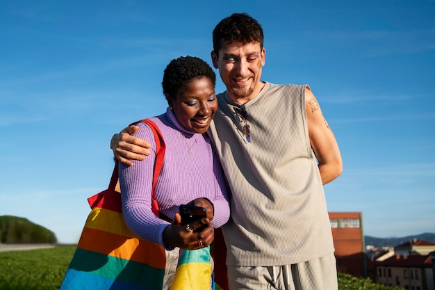 Photo people enjoying the celebrations of the pride month