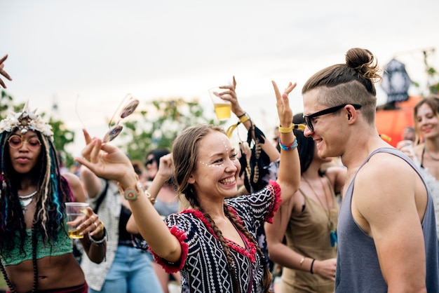 People Enjoying Live Music Concert Festival