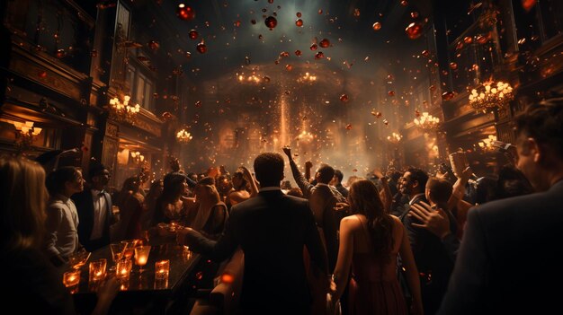 People enjoying New year party Luxury celebration in a party room at night