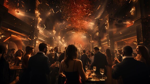 People enjoying New year party Luxury celebration in a party room at night