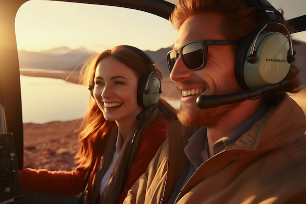 People enjoying a panoramic helicopter tour