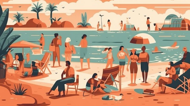 People Enjoying Summer Vacation at The Beach Generative AI