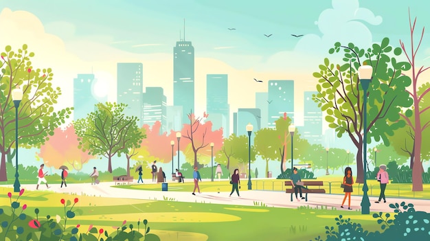 people enjoying a sunny day in a city park