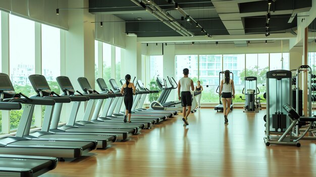 Photo people exercising on treadmills in a modern gym