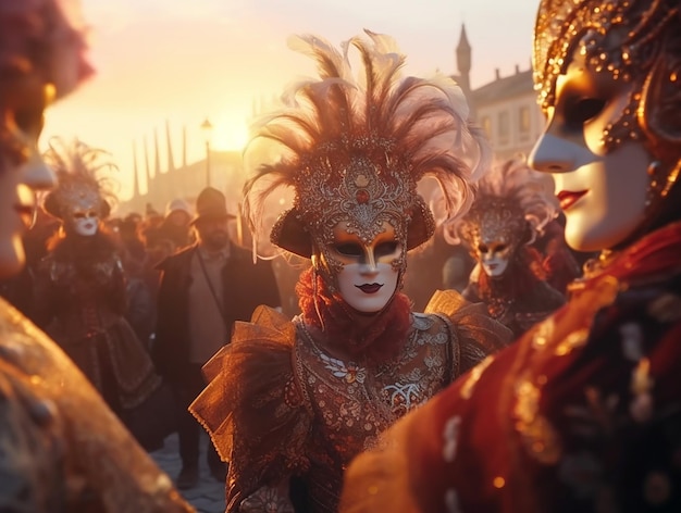 People in fancy masks at the Venice Carnival