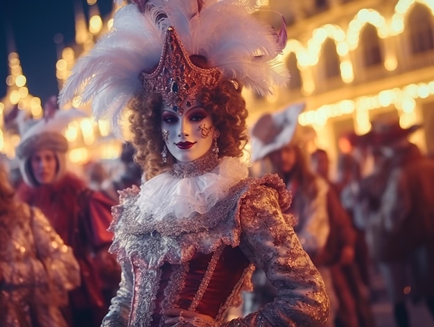 People in fancy masks at the Venice Carnival