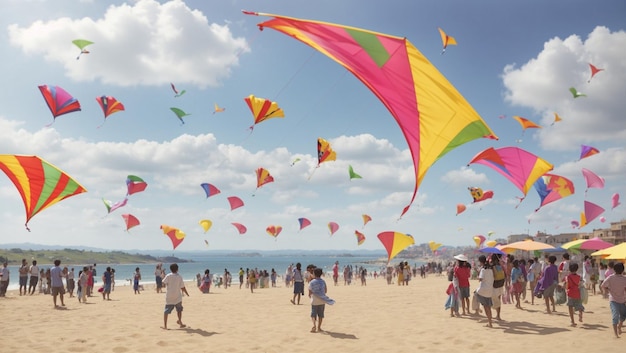 People flying kites on kite day